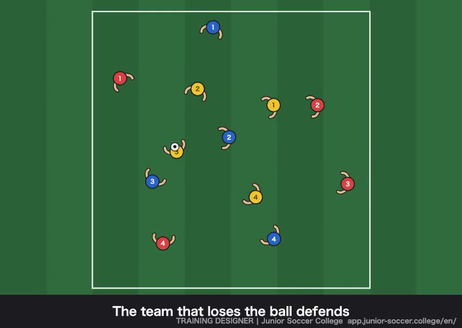 4v4+4 Possession (No Passes to Your Own Colour) diagram